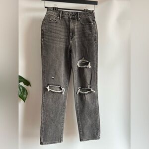Black Pac Sun Mom Jean, ripped jeans. Size 25. Grey distressed. High waist.